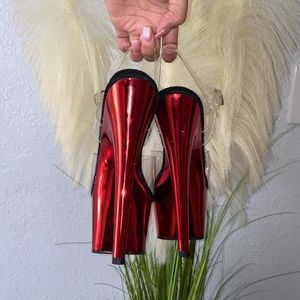 "Sweet Lady Chrome Red" Pleaser Platform Heels